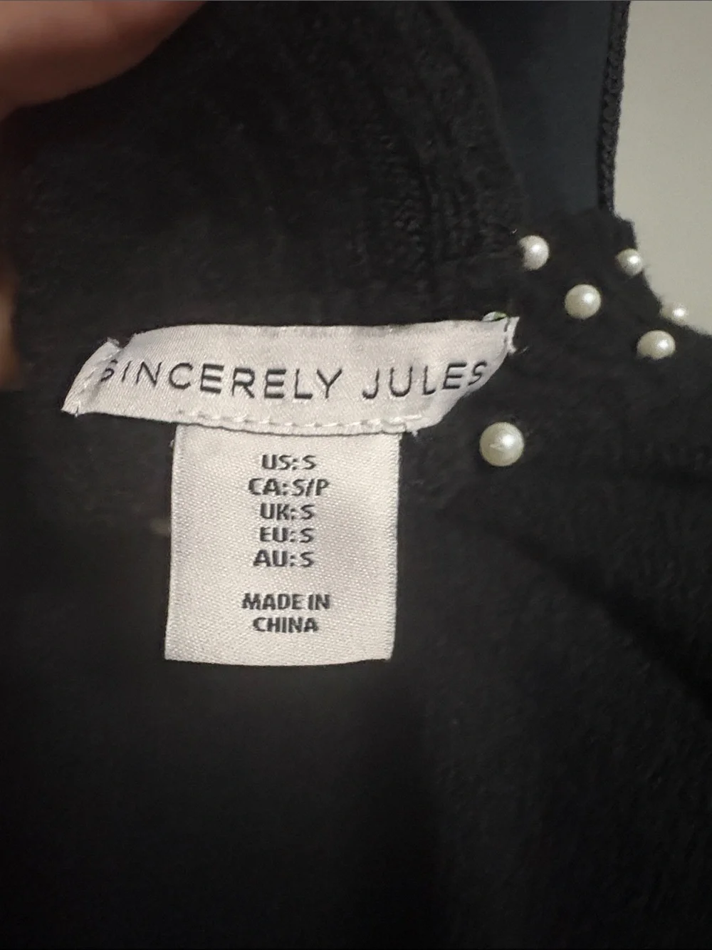 Sincerely Jules Black Pearl-Embellished Mock Neck Sweater